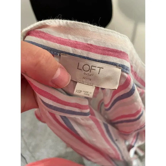 Loft Outlet Pink and Blue Striped Button Front Cotton‎ Midi Dress - Picture 11 of 12